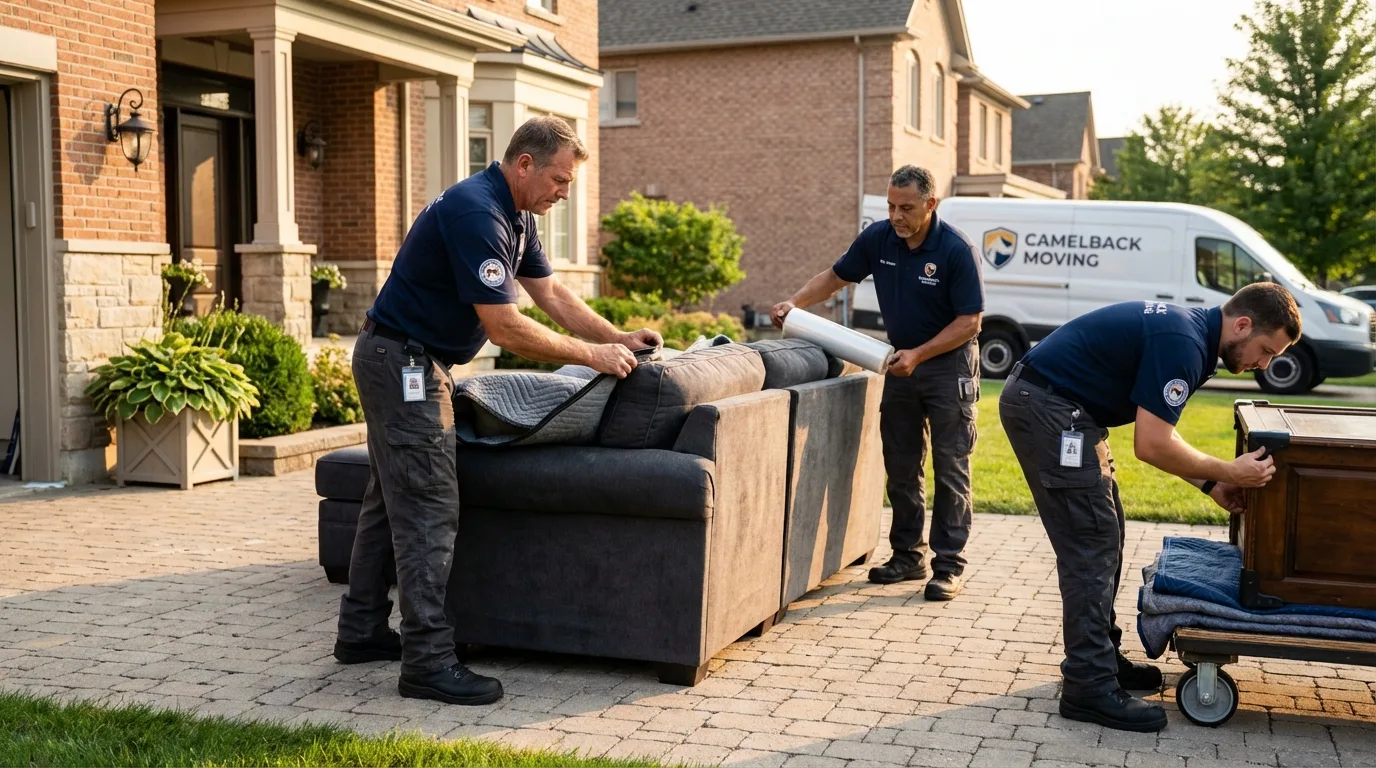 Large estate moving crew wrapping furniture in Glendale, CA